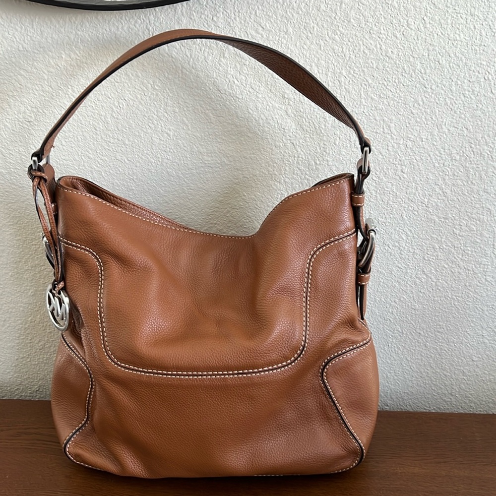 MK leather cognac shoulder bag